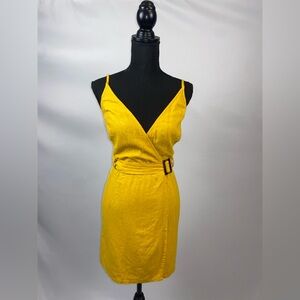 Linen Dress Small Wild Fable Yellow Wrap Style Dress